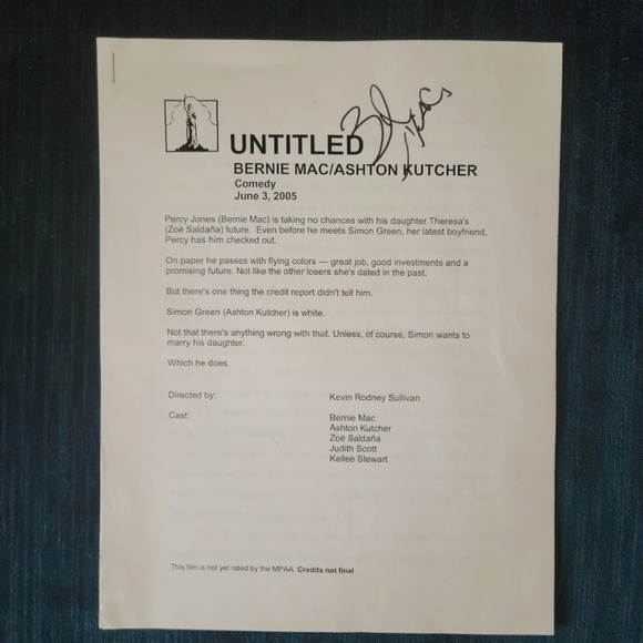 Authentic Bernie Mac Autograph on "Guess Who" Film Synopsis Sheets - Picture 1 of 2